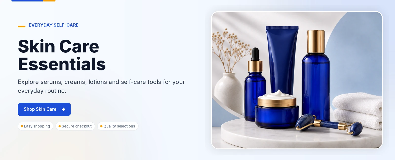 Skin care creams, serums, lotions and self-care essentials